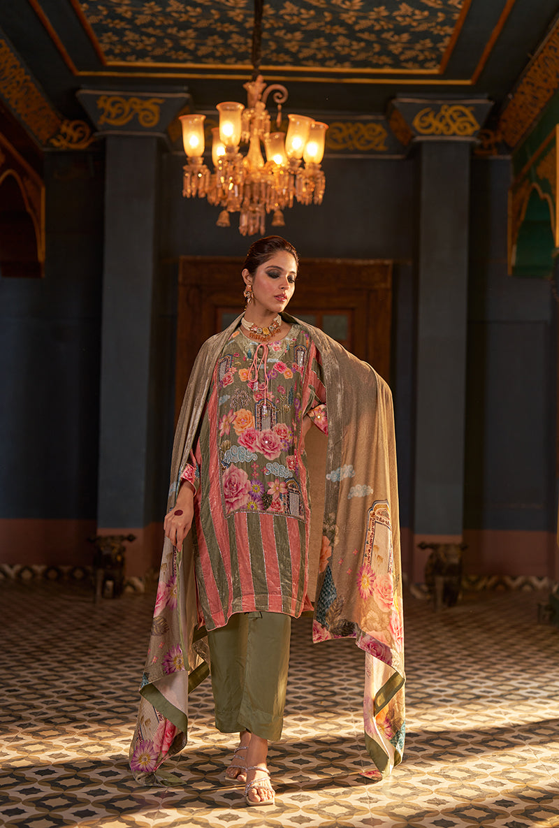 Green Printed Murad Phiran Kurta Set