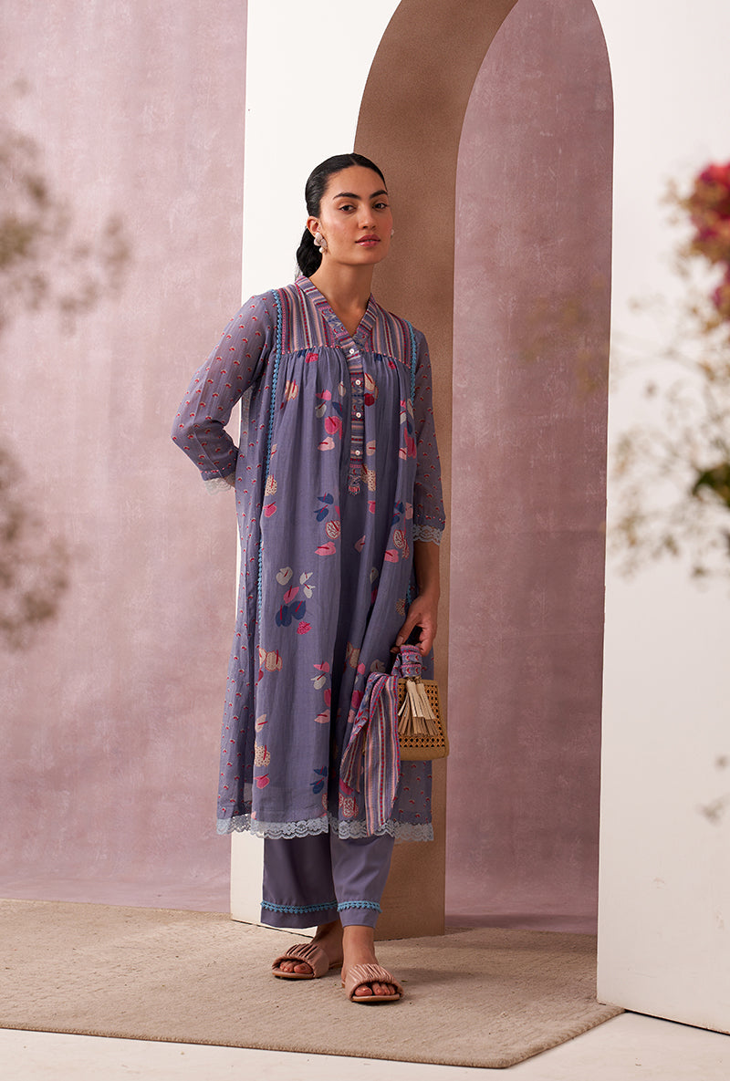 Lilac V-Neck Mahira Kurta Set