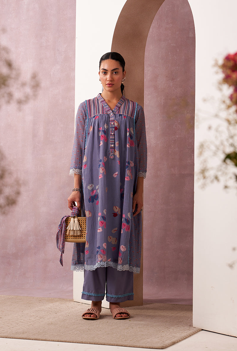 Lilac V-Neck Mahira Kurta Set