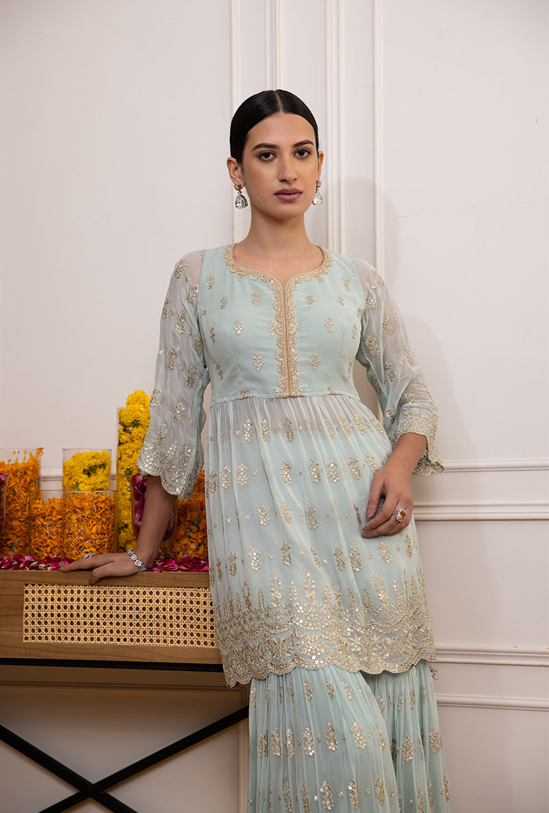 Powder Blue Peplum Hoor Gharara Set