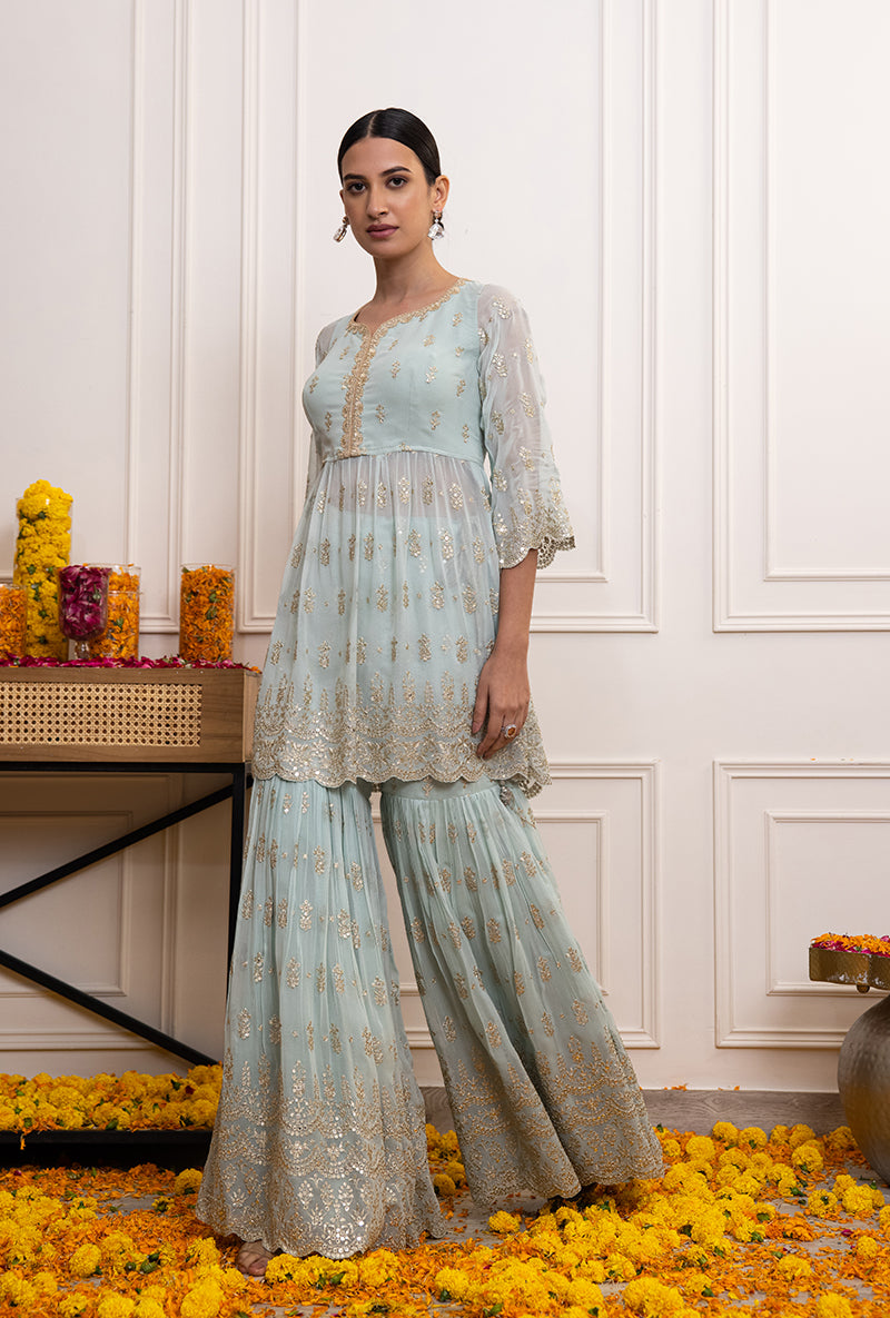 Powder Blue Peplum Hoor Gharara Set