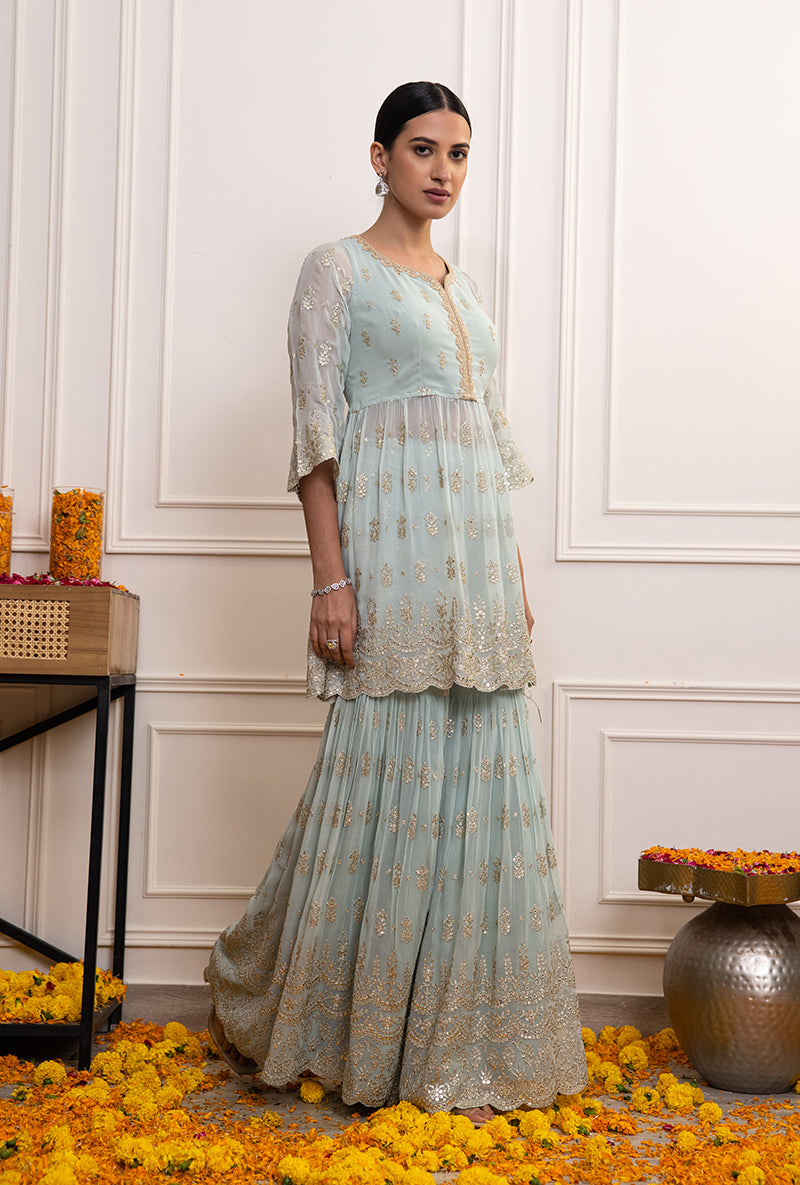 Powder Blue Peplum Hoor Gharara Set