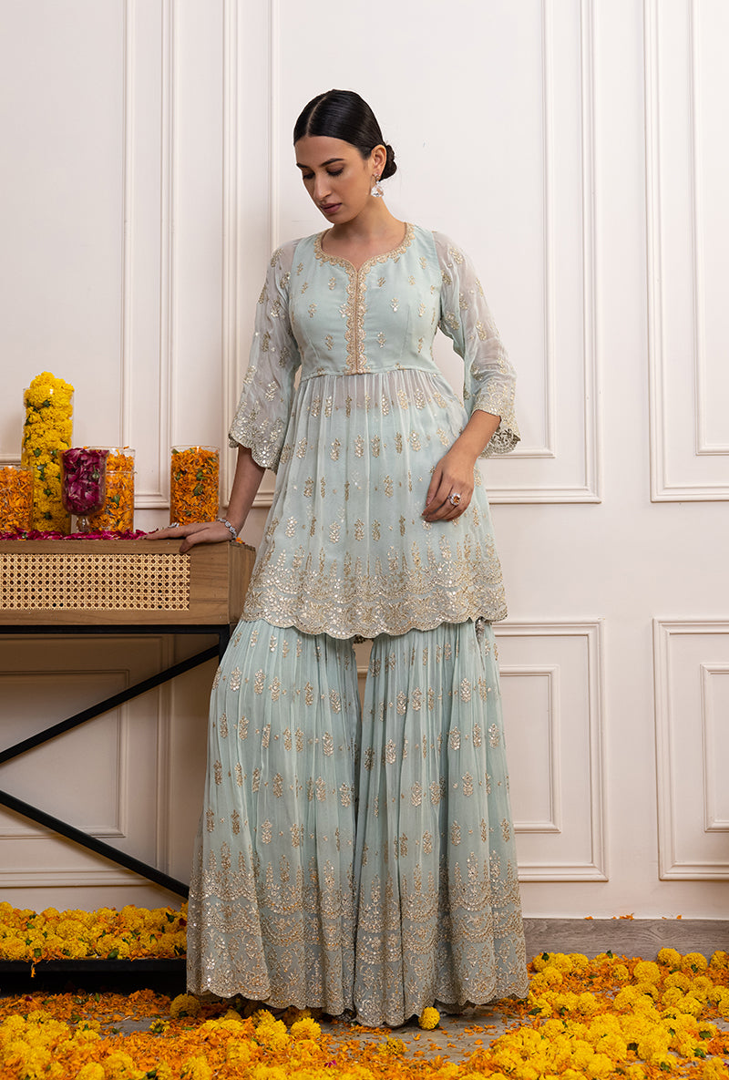 Powder Blue Peplum Hoor Gharara Set