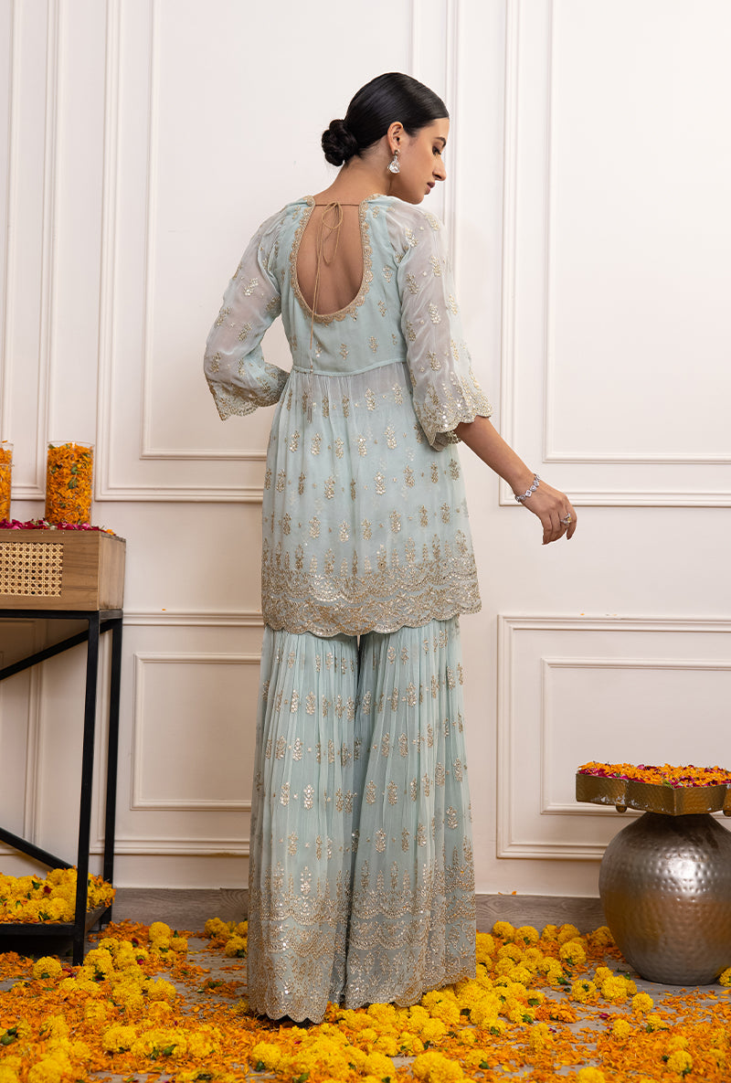 Powder Blue Peplum Hoor Gharara Set