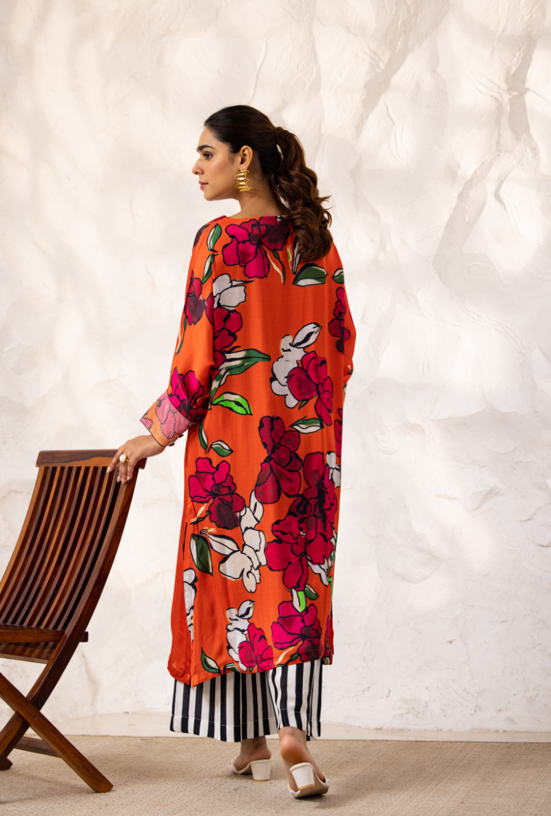 Red Long Floral Ivy Kurta Set