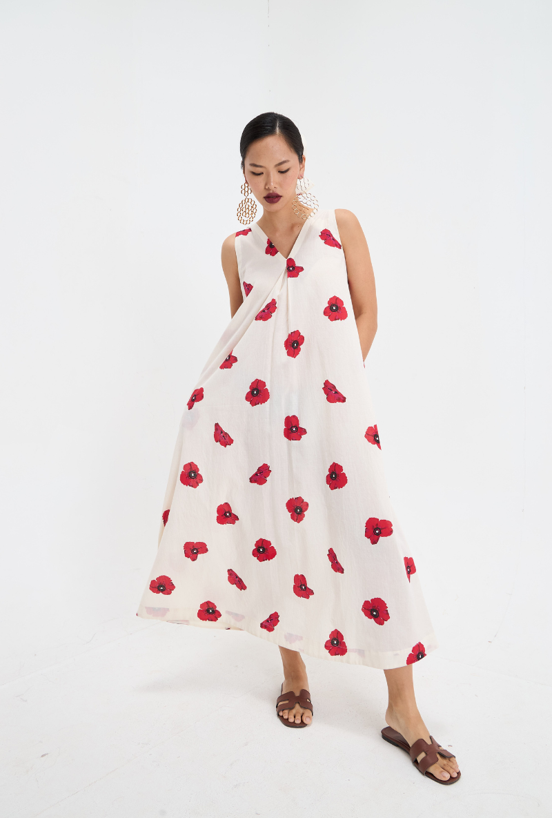 White Poppy Print Love Letters Dress