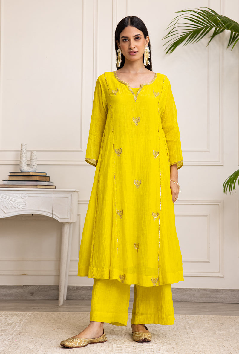 Lime Green Chandbali Soha Kurta Set