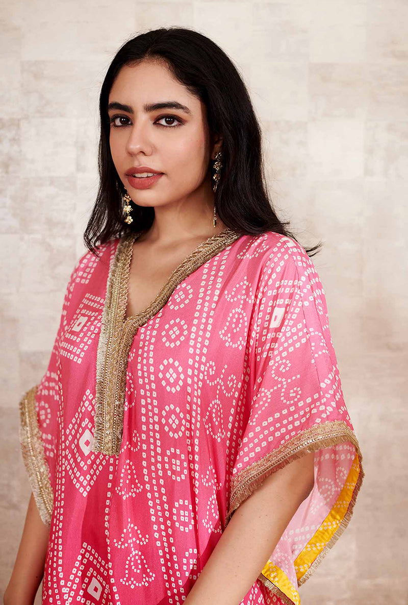 Pink Bandhani Kaya Kaftan Set