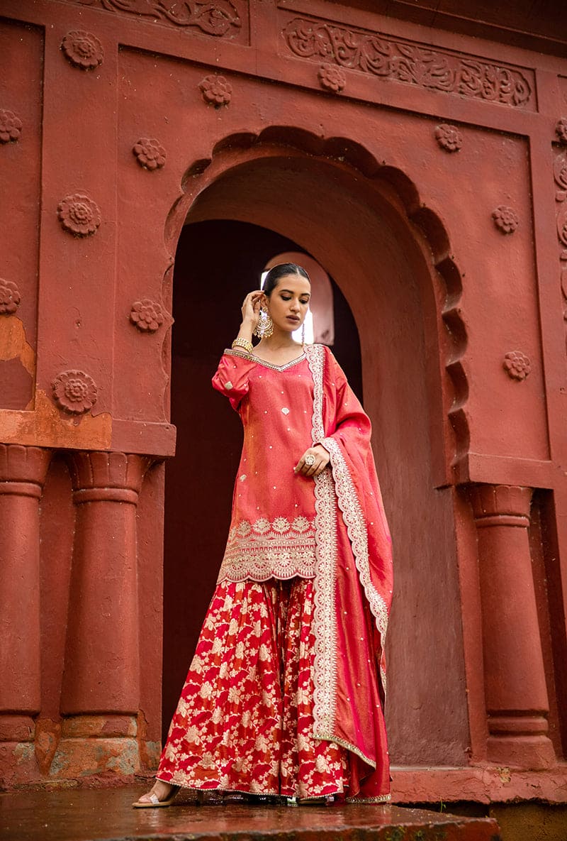 Rani Pink Scallop Banarsi Hoor 3.0 Gharara Set