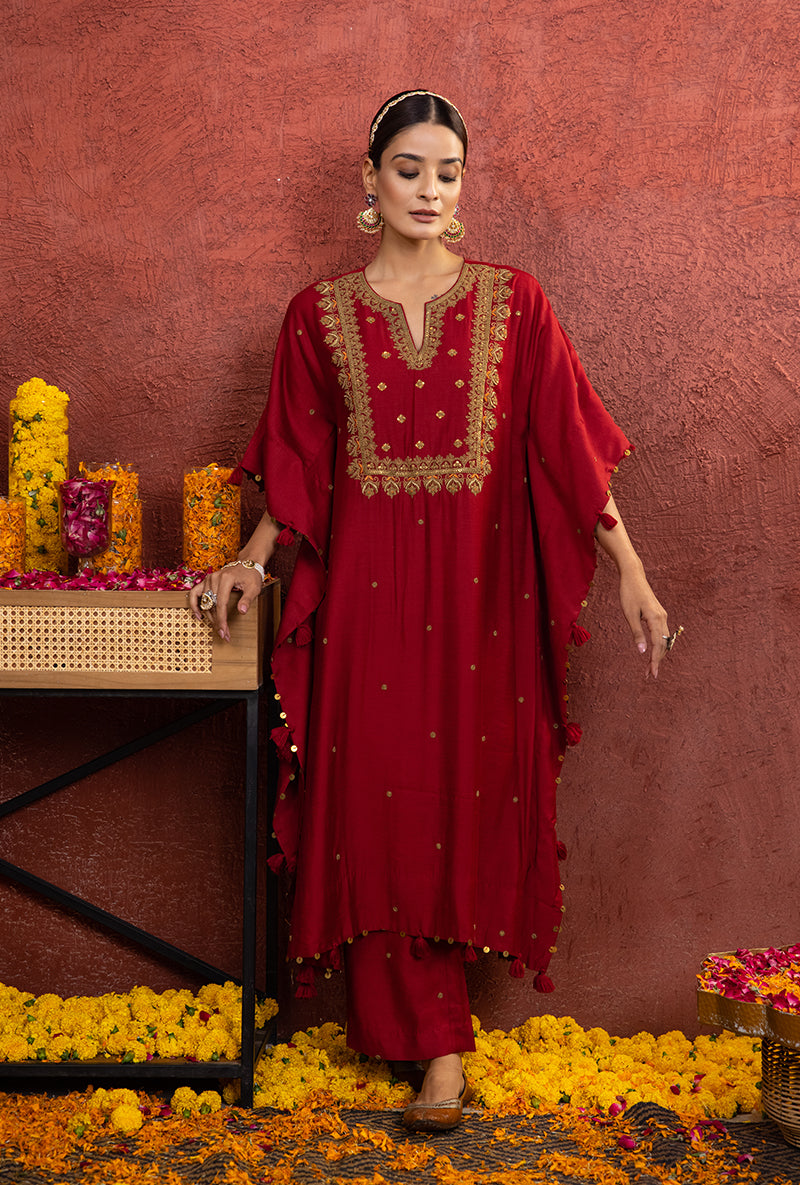 Red Rooh Kaftan Set