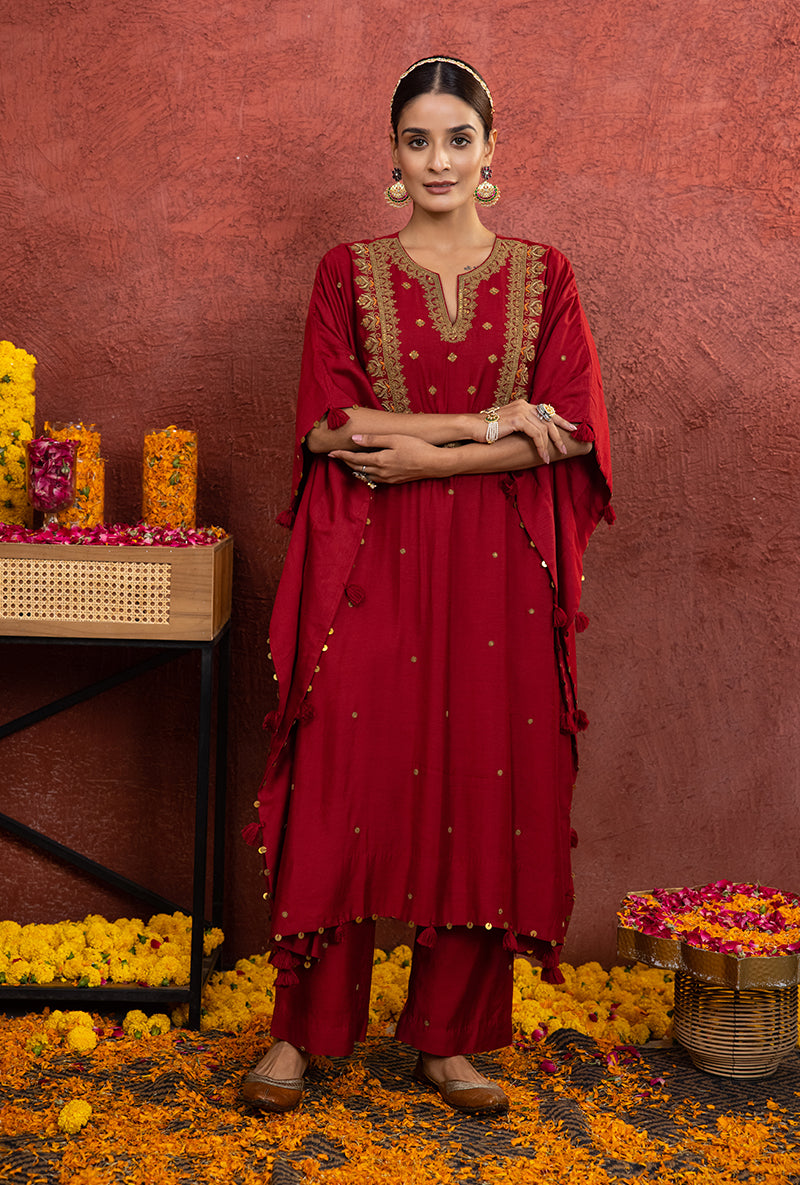 Red Rooh Kaftan Set