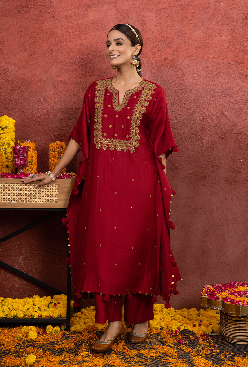 Red Rooh Kaftan Set