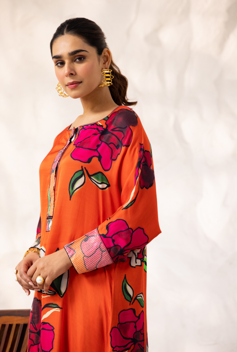 Red Long Floral Ivy Kurta Set