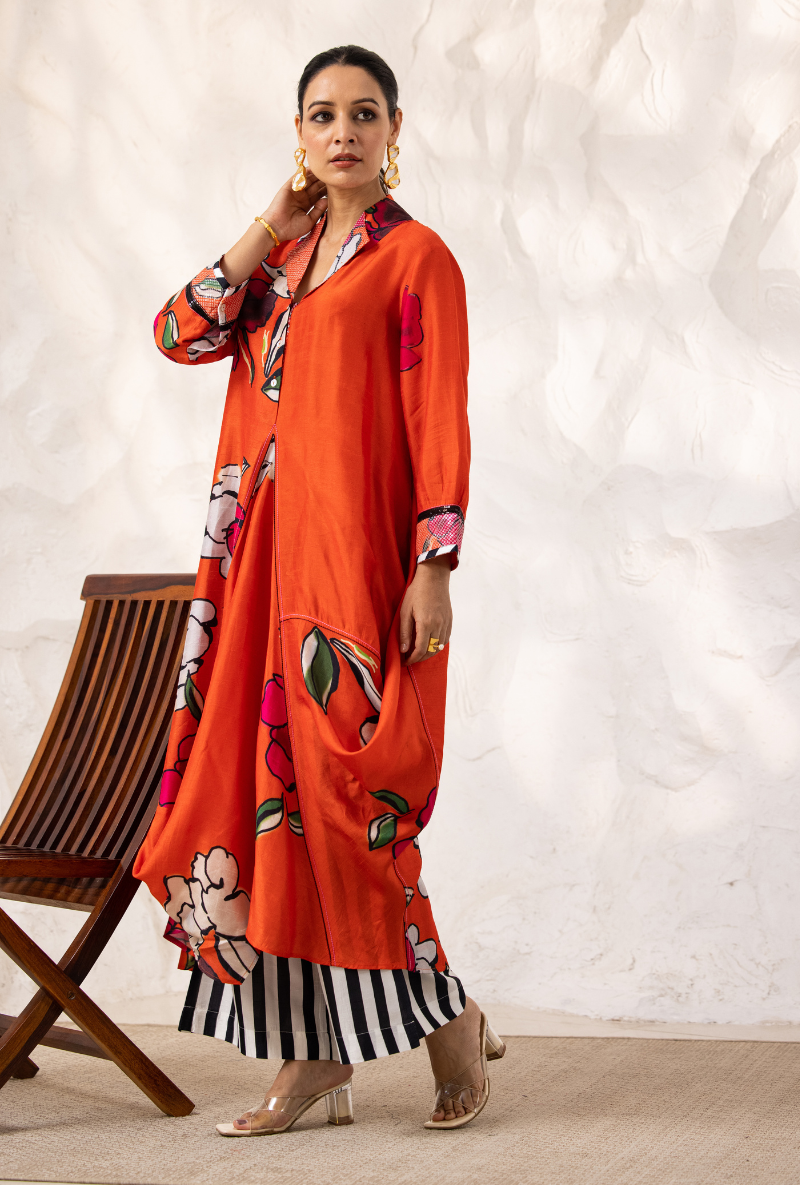 Red Printed Cowl Ivy Kurta Set