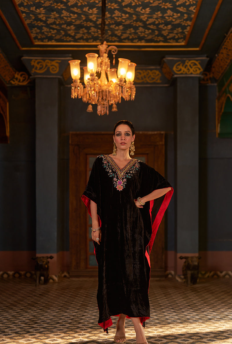 Black Colour Block Murad Kaftan