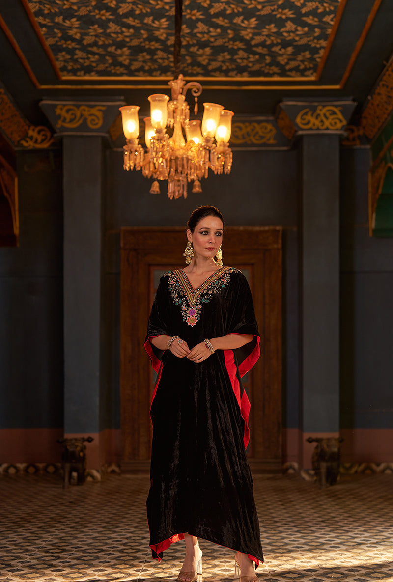 Black Colour Block Murad Kaftan