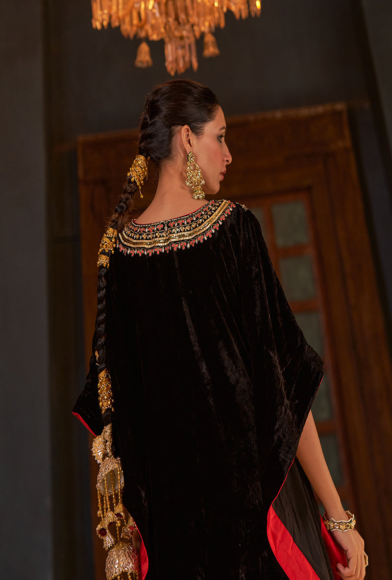 Black Colour Block Murad Kaftan