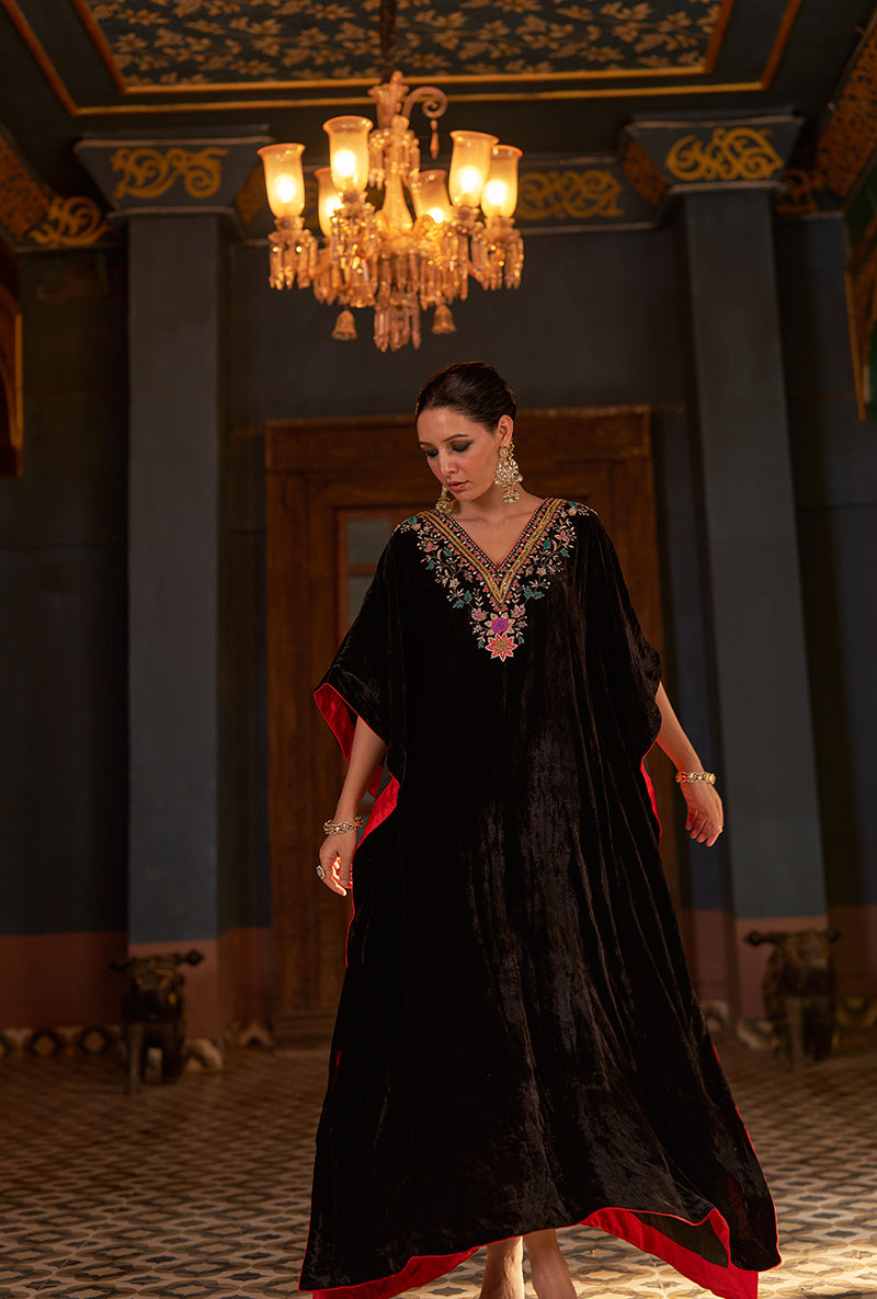 Black Colour Block Murad Kaftan