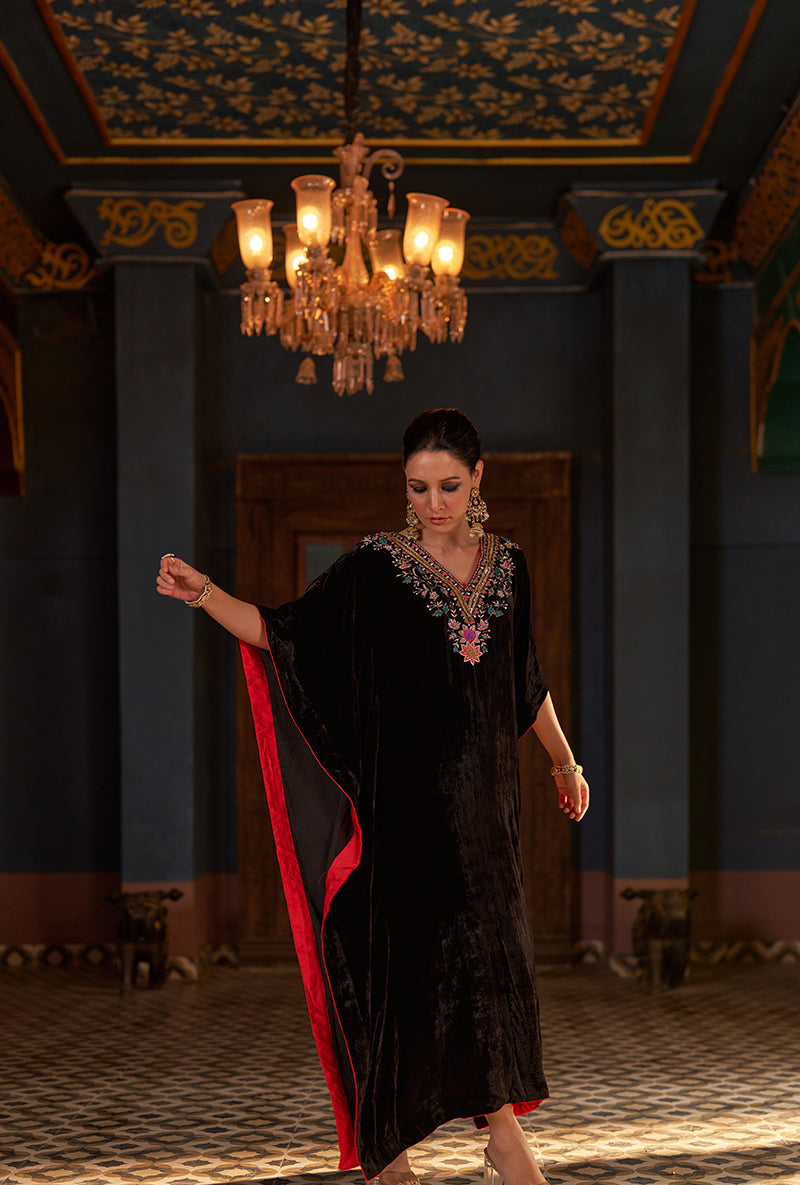 Black Colour Block Murad Kaftan