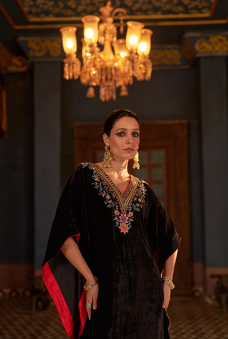 Black Colour Block Murad Kaftan