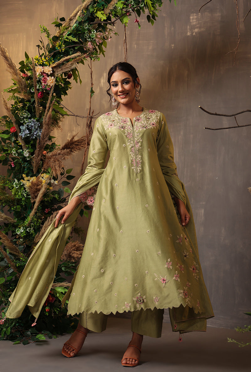 Green Applique Samah Kurta Set