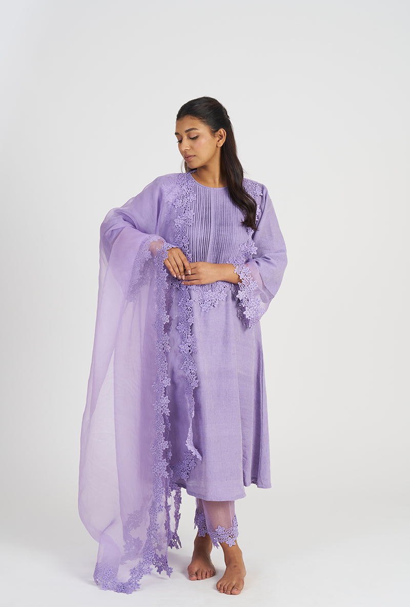 Jyoti Verma In Lavender Uzma Pleated Yoke Wishful Kurta Set