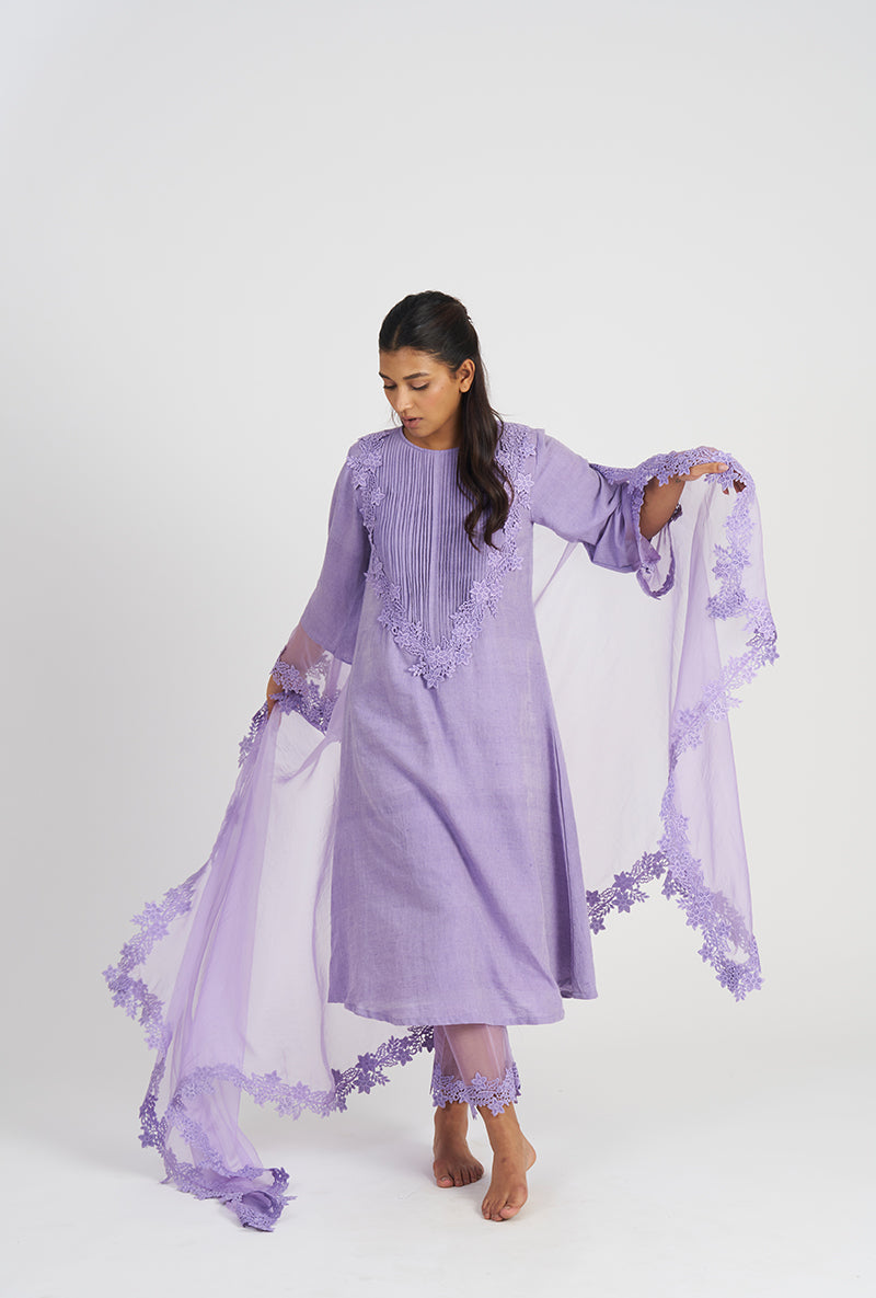 Jyoti Verma In Lavender Uzma Pleated Yoke Wishful Kurta Set