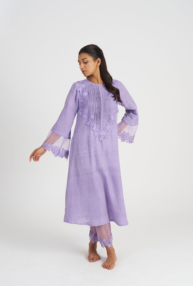 Jyoti Verma In Lavender Uzma Pleated Yoke Wishful Kurta Set