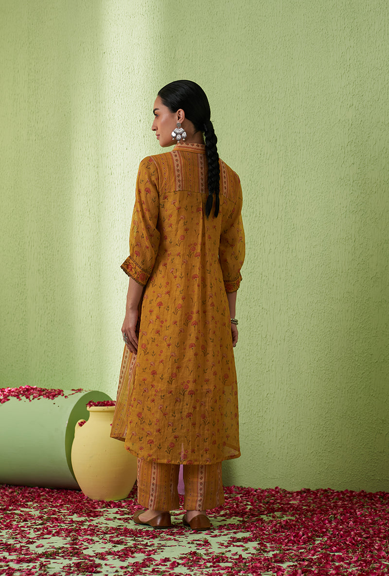 Mustard Printed Collar Tara Kurta Set