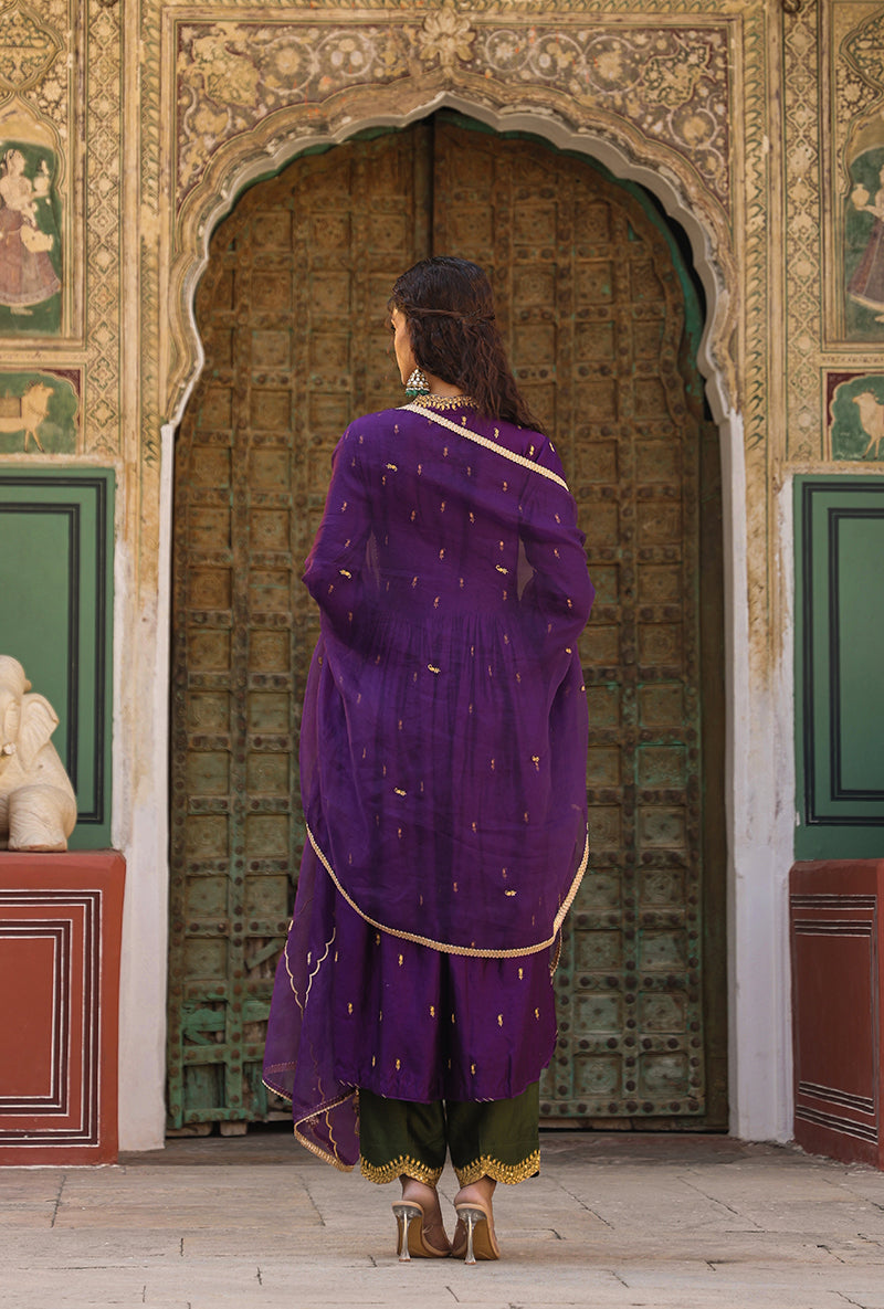 Purple Overlap Frockstyle Raag Kurta Set