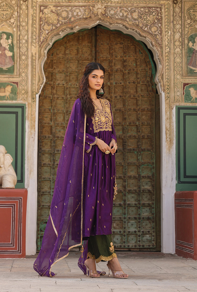 Purple Overlap Frockstyle Raag Kurta Set