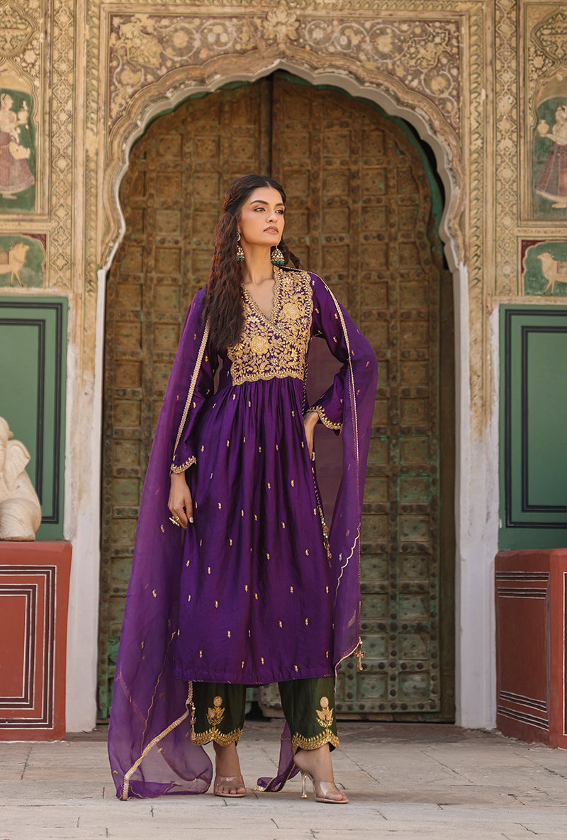 Purple Overlap Frockstyle Raag Kurta Set