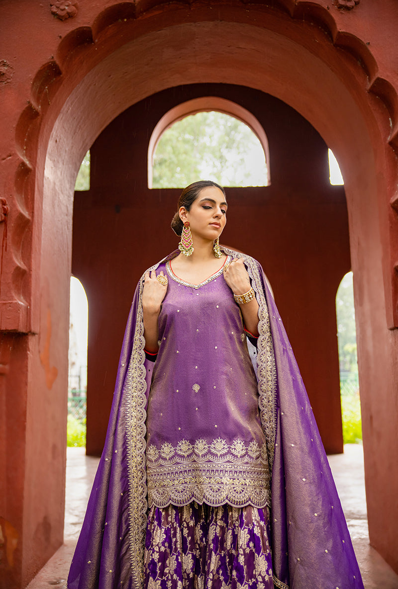 Purple Scallop Banarsi Hoor 3.0 Gharara Set