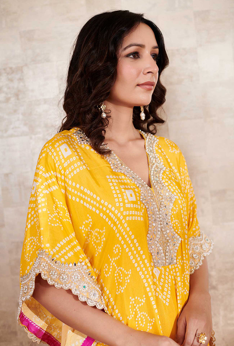 Yellow Bandhani Kaya Kaftan Set