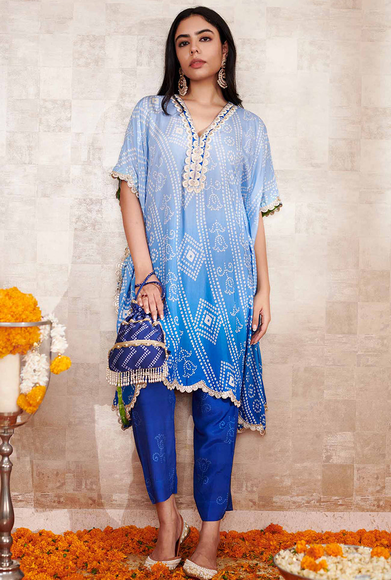 Blue Bandhani Kaya Kaftan Set