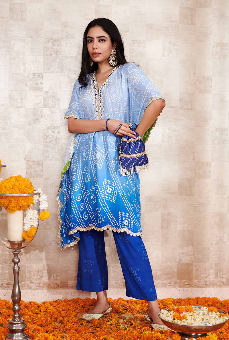 Blue Bandhani Kaya Kaftan Set