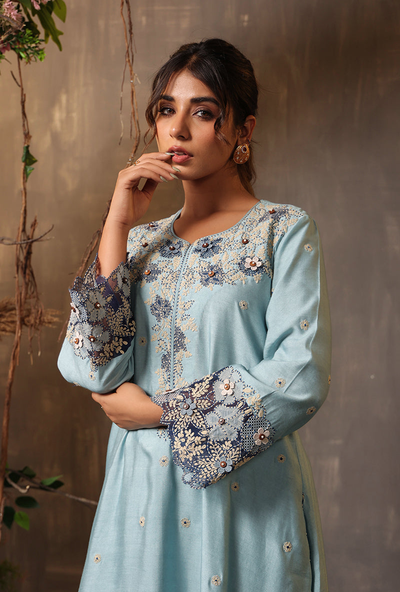 Light Blue Applique Samah Kurta Set