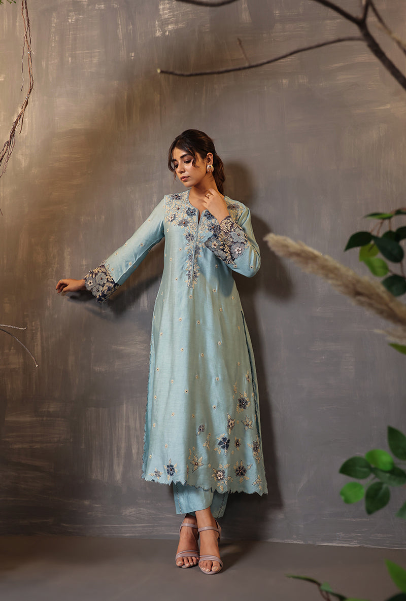 Light Blue Applique Samah Kurta Set