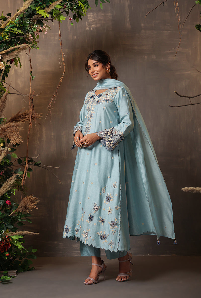 Light Blue Applique Samah Kurta Set