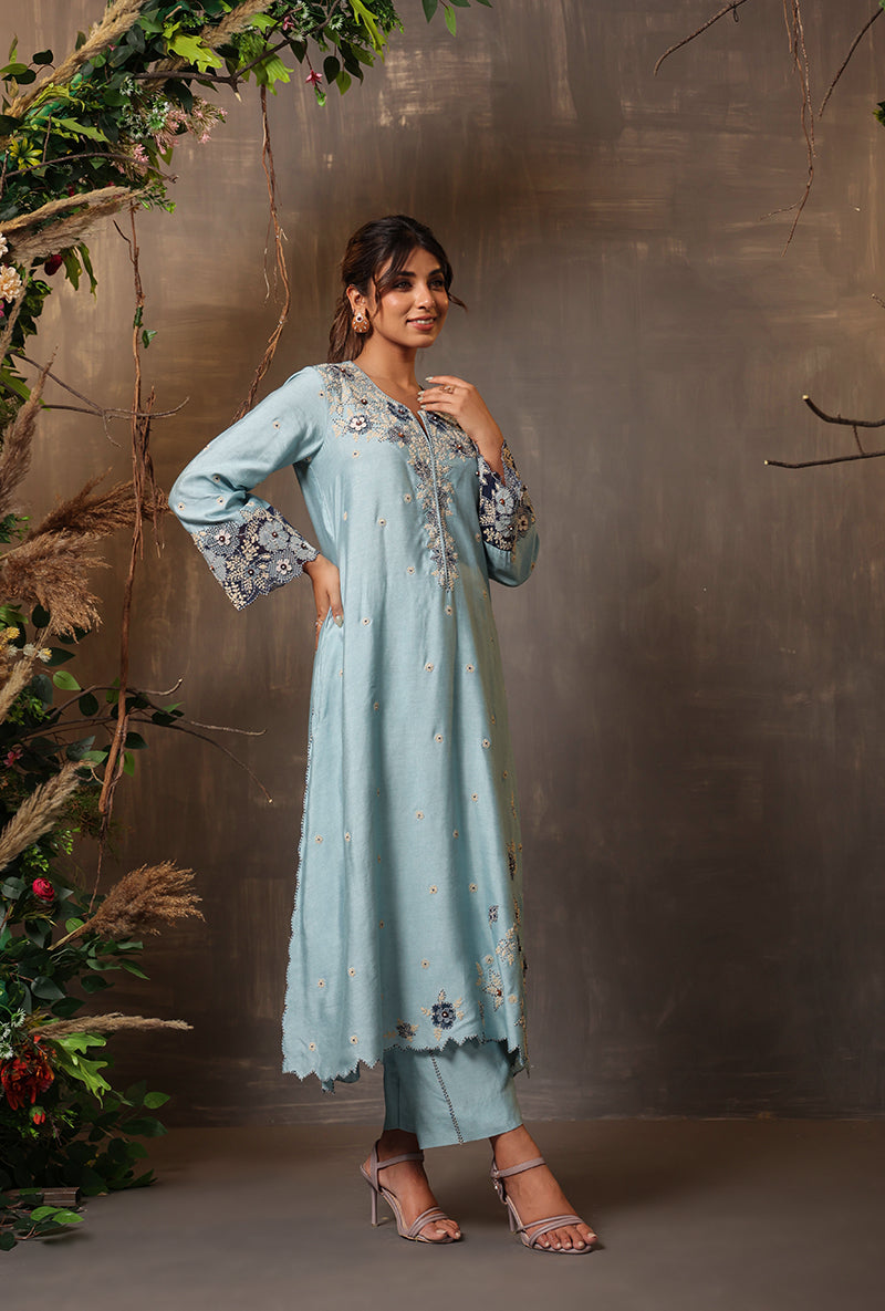 Light Blue Applique Samah Kurta Set