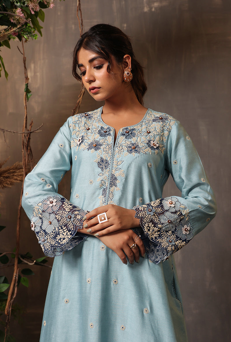 Light Blue Applique Samah Kurta Set