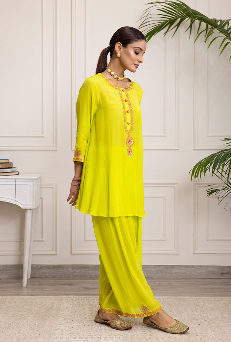 Lime Green Spiral Soha Salwar Set