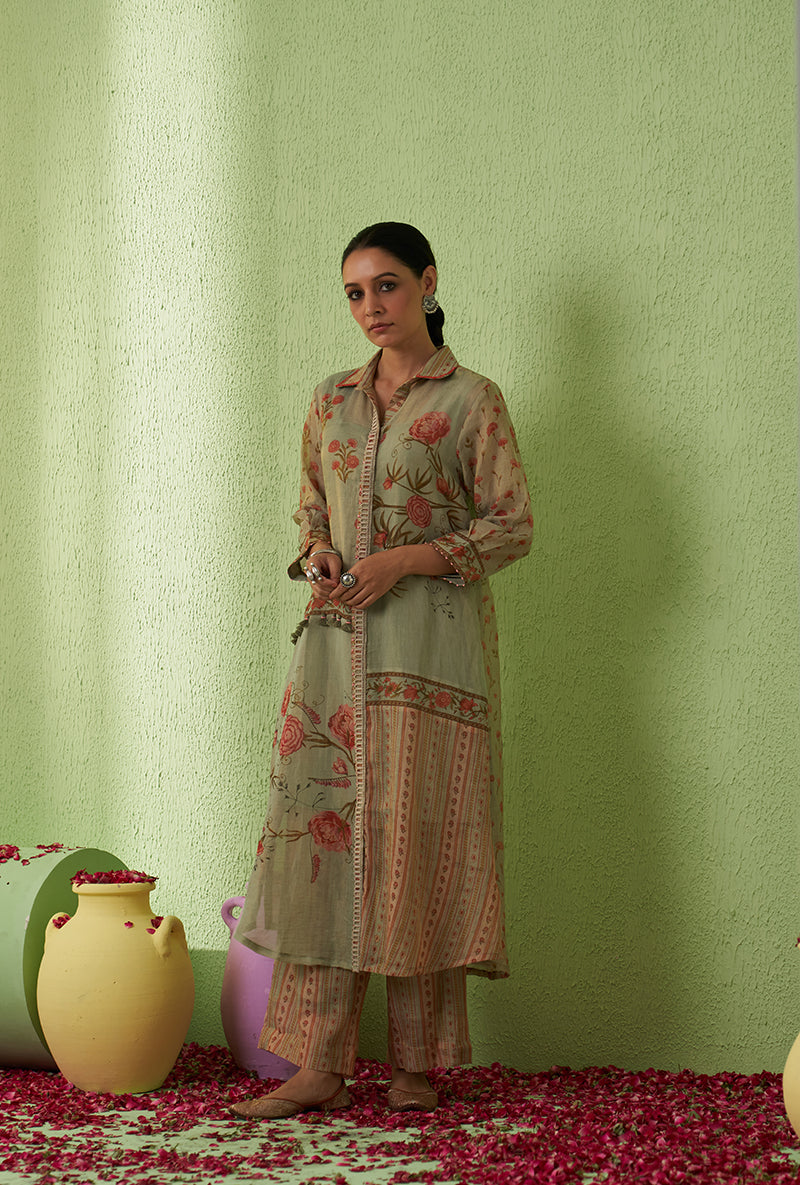 Mint Green Printed Collar Tara Kurta Set