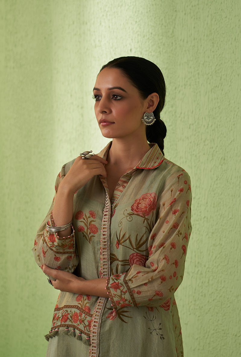 Mint Green Printed Collar Tara Kurta Set