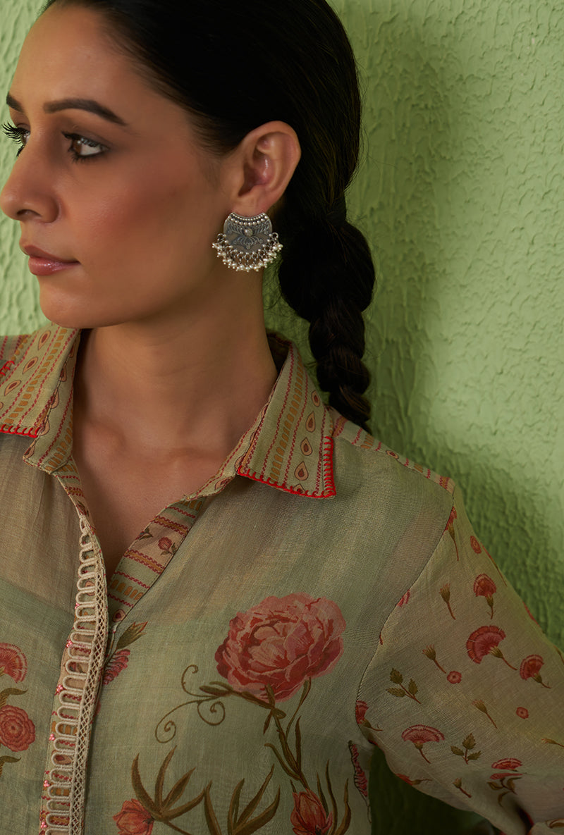 Mint Green Printed Collar Tara Kurta Set