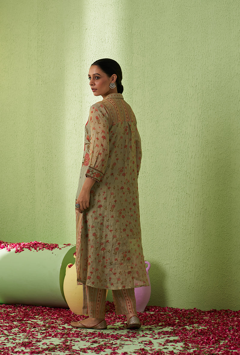 Mint Green Printed Collar Tara Kurta Set