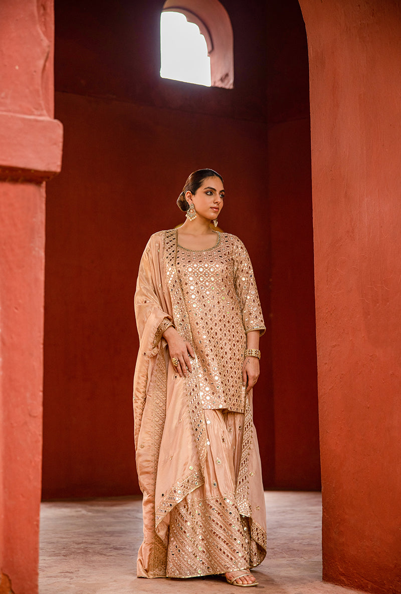 Powder Pink Mirror Hoor 3.0 Gharara Set