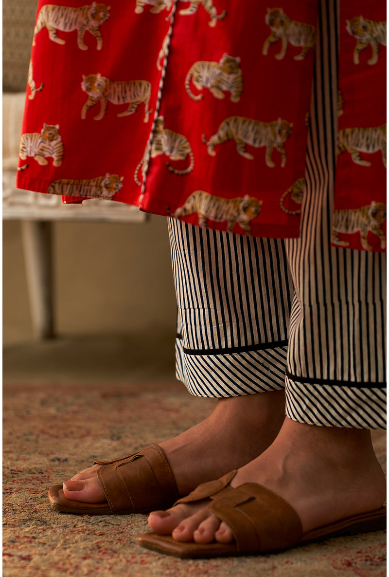 Red Tiger Print Marigold Kurta Set