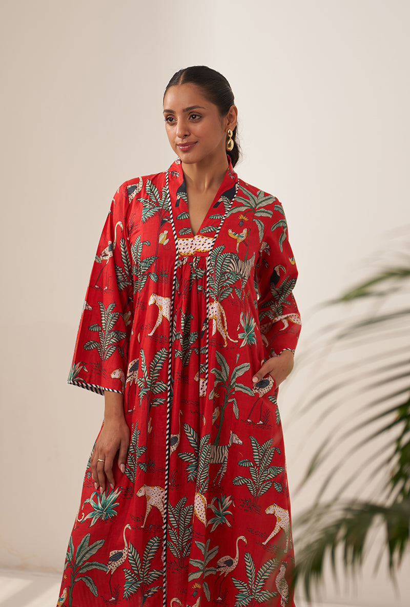 Akriti Kakkar In Red Tropical And Stripe Lovebirds Kurta Set