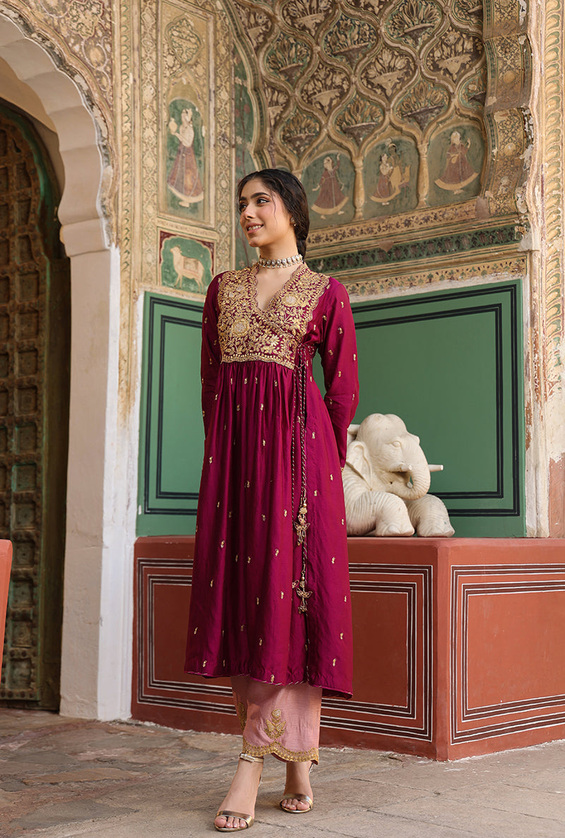 Wine Overlap Frockstyle Raag Kurta Set